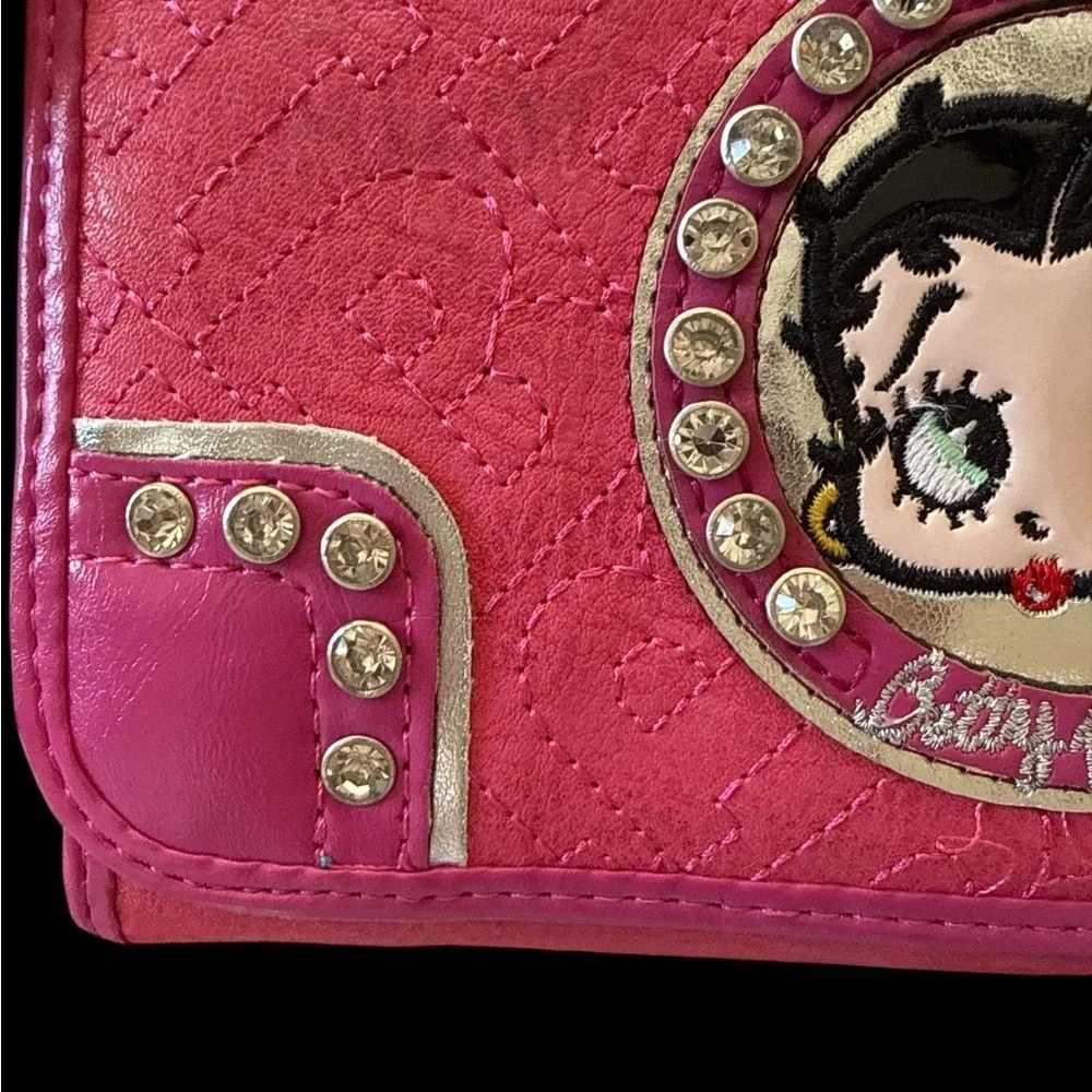 Pre Loved Betty Boop Pink Rhinestone Quilted Wallet • 2013 Collectible